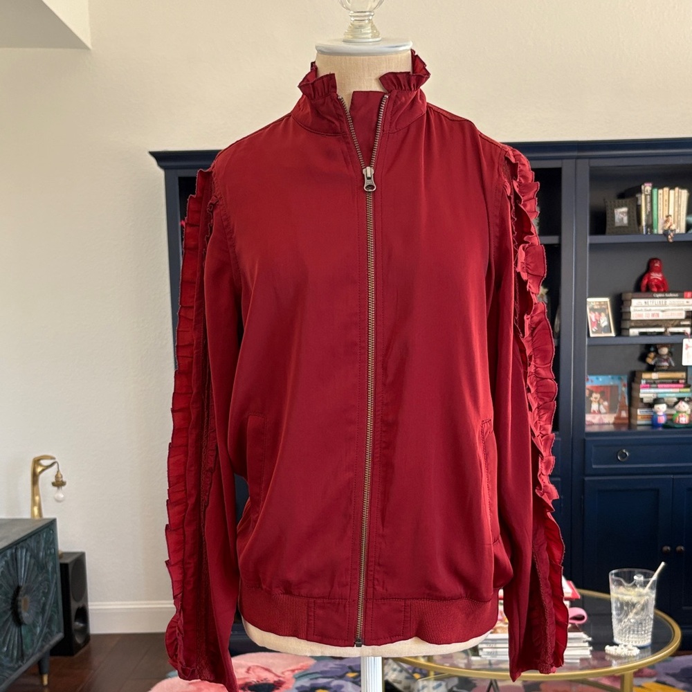 Treasure & Bond Burgundy Ruffled Jacket size XS